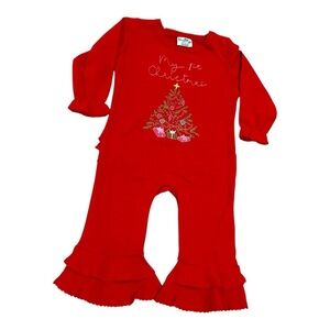My 1st Christmas Baby Girl’s Red Embroidered Ruffle Romper 12M